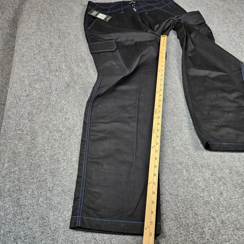 True Religion Mens Jet Black Blue Contrast Stitch Cargo Pants 108335 Size 36 NWT